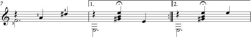 1st and 2nd endings in classical guitar notation