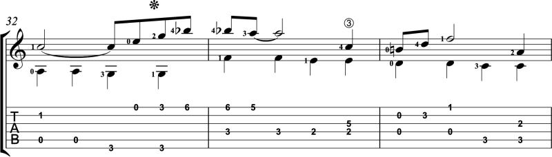 Removing the barre from measure 32 in Bach's Air