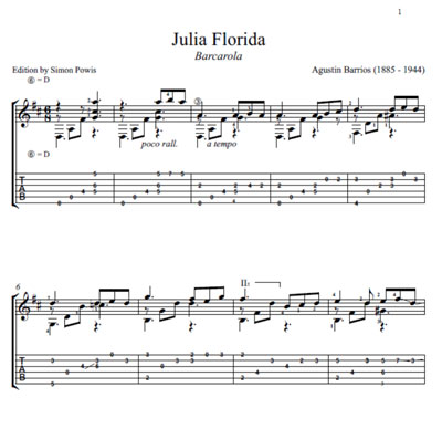 Julia Florida by Barrios Notation and TAB example