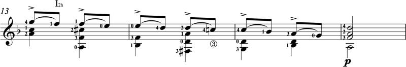 Accent marks in musical score of Tarrega's Prelude 1 in Dm