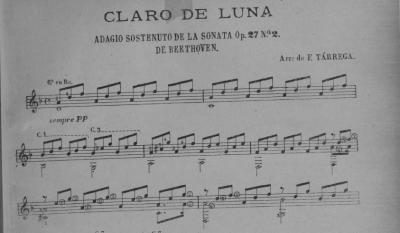 Francisco Tárrega's arrangement for guitar of Moonlight Sonata by Beethoven