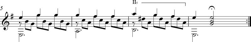 Fermata symbol in classical guitar notation from Tarrega's Estudio in Em