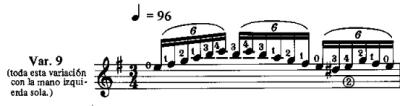 Excerpt from Variation 9 from Miguel Llobet's Variaciones sobre un Tema de Sor showing instructions for playing left hand only