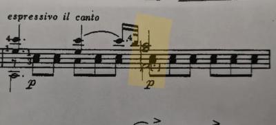 Score example of offset notes from different voices in classical guitar notation