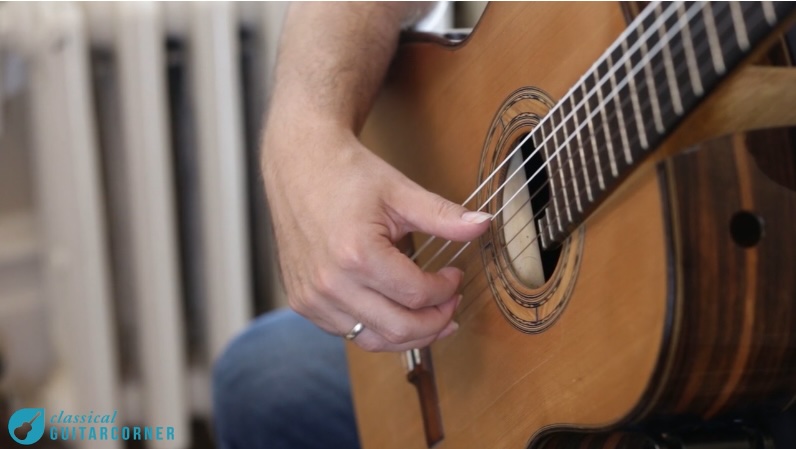 Image of the right-hand position on classical guitar