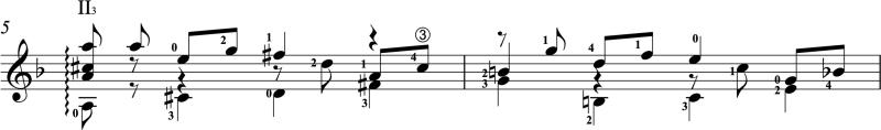 Rolled chord symbol from de Visee's Prelude in Dm