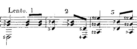 Fernando Sor's Study 21 from Op.29, a study in harmonics, showing natural harmonic symbols