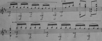 Score excerpt from Tárrega's Alborada with harmonics notation