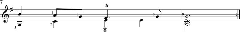 Trill Symbol in classical guitar notation from Bourree by J.S. Bach